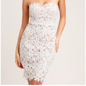 Lulu's  Key to My Heart White Lace Strapless Bodycon Dress
